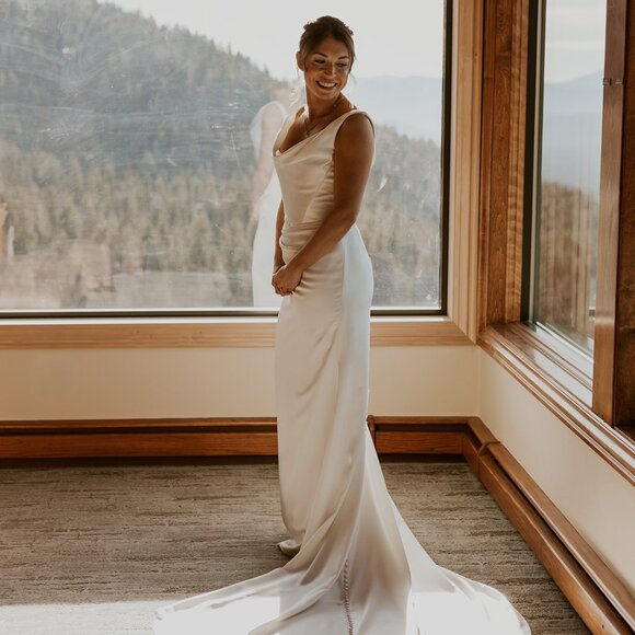 By Watters Dresses & Skirts - Wtoo by Watters Gigi Draped U-Neck Column Wedding Gown Size 6